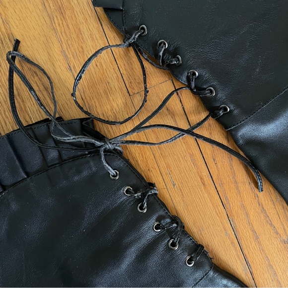 Black leather thigh high over knee ruffle tall boots otk boho club heels - Picture 16 of 16